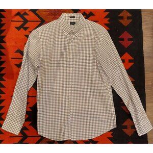 J Crew Men's Slim Cotton Buttondown Red, Bue, White Box Design. Size Large